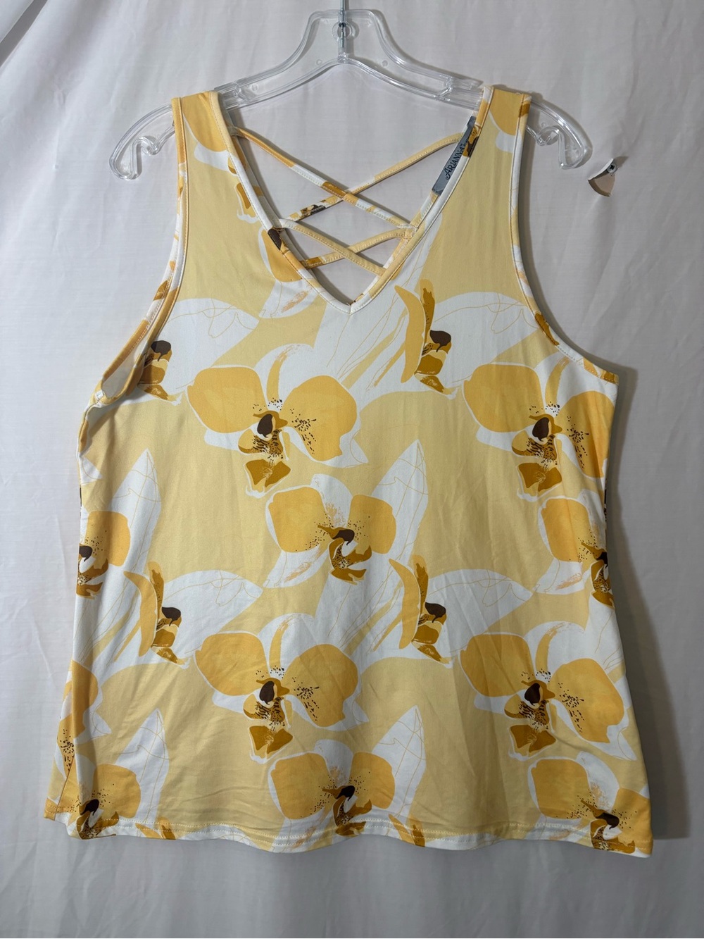 Yellow Floral V-Neck Tank with Crisscross Straps